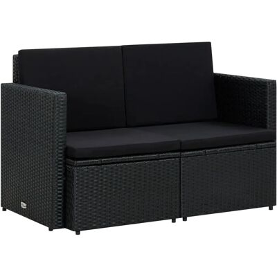 Tuinbank - Zwart - Weerbestendig PE-rotan - Comfortabele Kussens - Eenvoudig te Monteren Tuinbank - Zwart - Weerbestendig PE-rotan - Comfortabele Kussens - Eenvoudig te Monteren