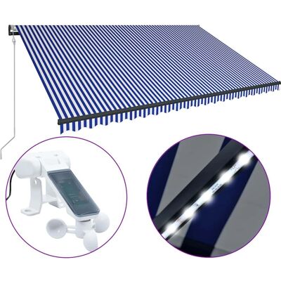 vidaXL Markise mit Windsensor - 500x300cm - Blau/Weiß vidaXL Markise mit Windsensor - 500x300cm - Blau/Weiß
