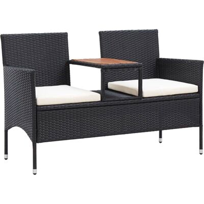 vidaXL Ogrodowa ławka z stolikiem - Wodoodporny czarny PE rattan - 143cm vidaXL Ogrodowa ławka z stolikiem - Wodoodporny czarny PE rattan - 143cm
