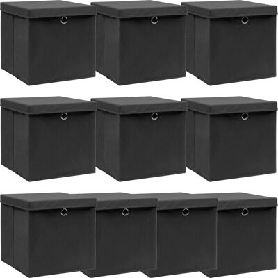 vidaXL Opbevaringsbokse Sæt 10 stk Sort 32x32x32cm Stoff vidaXL Opbevaringsbokse Sæt 10 stk Sort 32x32x32cm Stoff