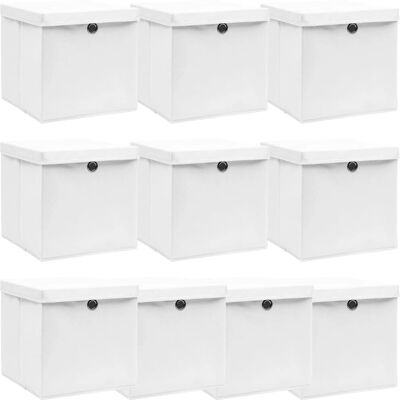 vidaXL 10 Cajas de almacenaje con tapas de tela blanca - Organizadores de jardín y armario vidaXL 10 Cajas de almacenaje con tapas de tela blanca - Organizadores de jardín y armario