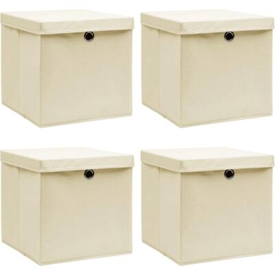 vidaXL 4x Storage Boxes with Lid - Cream Fabric Storage Container vidaXL 4x Storage Boxes with Lid - Cream Fabric Storage Container