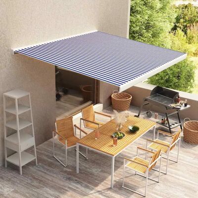 Maisonchic Toldo de carrete motorizado - Azul y blanco 350x250cm Maisonchic Toldo de carrete motorizado - Azul y blanco 350x250cm