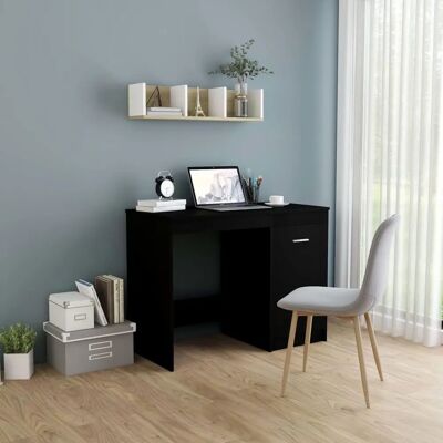 vidaXL Schwarzer 100x50x76 cm Moderner Holzschreibtisch mit Schrank - Schreibtisch vidaXL Schwarzer 100x50x76 cm Moderner Holzschreibtisch mit Schrank - Schreibtisch