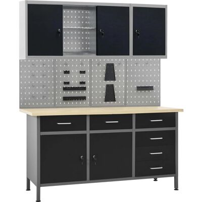 Établi vidaXL avec panneaux muraux et armoires - Atelier - Publicité Établi vidaXL avec panneaux muraux et armoires - Atelier - Publicité