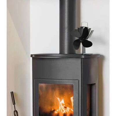vidaXL Stove Fan 4 Blades Black - Heat Powered Fireplace Fan vidaXL Stove Fan 4 Blades Black - Heat Powered Fireplace Fan
