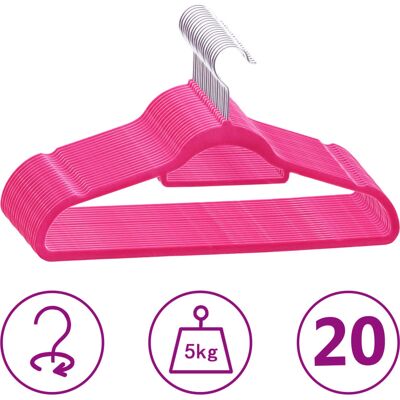 vidaXL 20 pcs Coat Hanger Set Anti-Slip Pink Velvet - Coat Hangers vidaXL 20 pcs Coat Hanger Set Anti-Slip Pink Velvet - Coat Hangers