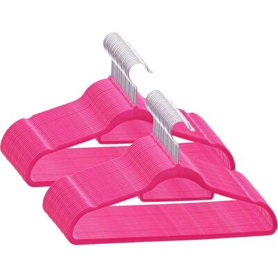 vidaXL 50 pcs Hanger Set Anti-Slip Pink Velvet - Clothes Hanger Set vidaXL 50 pcs Hanger Set Anti-Slip Pink Velvet - Clothes Hanger Set