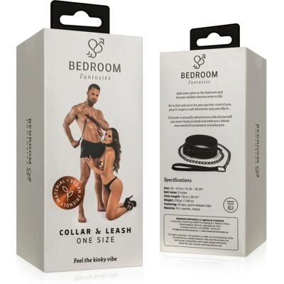 Bedroom Fantasies Collier Noir Réglable & Laisse - Jeu BDSM Bedroom Fantasies Collier Noir Réglable & Laisse - Jeu BDSM