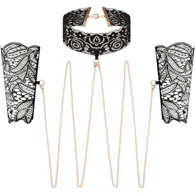 Generic Brand - Rosy Gold - Lace Cuffs and Necklace - Black - Lingerie Set Generic Brand - Rosy Gold - Lace Cuffs and Necklace - Black - Lingerie Set
