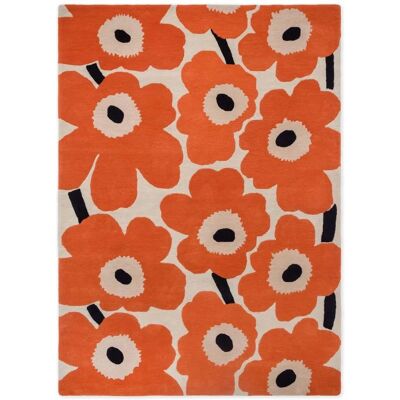 Marimekko Unikko Orange Red Matta - Ull, Blomma, Retro Marimekko Unikko Orange Red Matta - Ull, Blomma, Retro