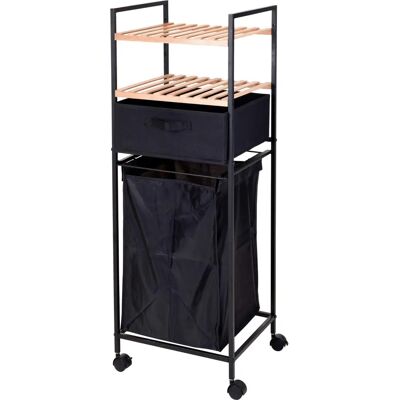 Badezimmerregal Bamboo mit 2 Regalen Wäschekorb Schwarz 109 cm - Badezimmer Regal Badezimmerregal Bamboo mit 2 Regalen Wäschekorb Schwarz 109 cm - Badezimmer Regal