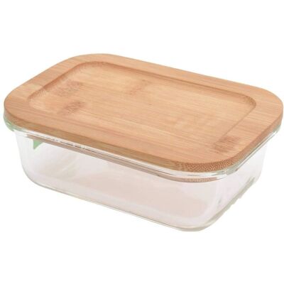 Contenant alimentaire en verre avec couvercle en bambou - 370 ml - Publicité Contenant alimentaire en verre avec couvercle en bambou - 370 ml - Publicité