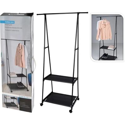 Home Styling Collection Metall-Kleiderständer mit 2 Ablagen - Schwarz - Edelstahl - Auf Rädern Home Styling Collection Metall-Kleiderständer mit 2 Ablagen - Schwarz - Edelstahl - Auf Rädern