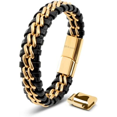 SERASAR Pulseira de Couro Steel 23cm Ouro - Pulseiras SERASAR Pulseira de Couro Steel 23cm Ouro - Pulseiras