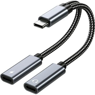 Mmobiel - Adaptateur Double USB-C Jack Casque et Chargeur - 32 Bit / 60W - 2-En-1 Splitter - Publicité Mmobiel - Adaptateur Double USB-C Jack Casque et Chargeur - 32 Bit / 60W - 2-En-1 Splitter - Publicité