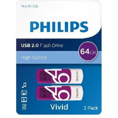 Philips FM64FD05D Clé USB 64 Go - Violet & Blanc - Publicité Philips FM64FD05D Clé USB 64 Go - Violet & Blanc - Publicité