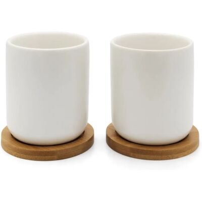 Ensemble de Tasses à Thé en Céramique Umea de Bredemeijer - Blanc & Sous-verres en Bambou Ensemble de Tasses à Thé en Céramique Umea de Bredemeijer - Blanc & Sous-verres en Bambou