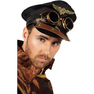 Wilbers Steampunk Pilotenmütze mit Fliegerbrille - Kostümzubehör Wilbers Steampunk Pilotenmütze mit Fliegerbrille - Kostümzubehör