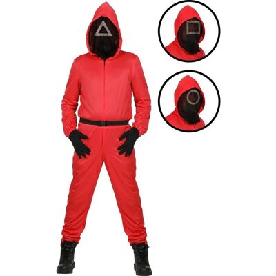 Metamorph Squid Game Aufseher Overall - rot - Kapuze - Maske - Costume Metamorph Squid Game Aufseher Overall - rot - Kapuze - Maske - Costume