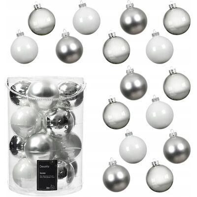 Decoris - Kerstkula 8 cm biały/srebrny - 16 sztuk - Ozdoba Decoris - Kerstkula 8 cm biały/srebrny - 16 sztuk - Ozdoba