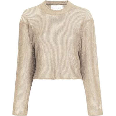 Calvin Klein Jeans Metallic Pullover - Langarm, Beige, Damen Calvin Klein Jeans Metallic Pullover - Langarm, Beige, Damen