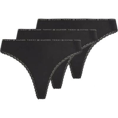 Tommy Hilfiger 3er-Pack florale Spitzenstrings (UW0UW02824) - schwarz Tommy Hilfiger 3er-Pack florale Spitzenstrings (UW0UW02824) - schwarz