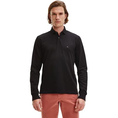 Tommy Hilfiger 1985 TH Flex Regular Fit Koszulka Polo z Długim Rękawem - czarna Tommy Hilfiger 1985 TH Flex Regular Fit Koszulka Polo z Długim Rękawem - czarna