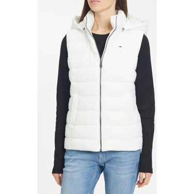 Chaleco acolchado con capucha blanco de Tommy Jeans para mujer Chaleco acolchado con capucha blanco de Tommy Jeans para mujer