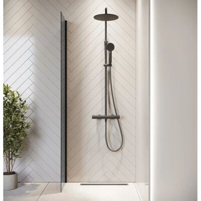 Rizani 40x200 Noir 8mm Paroi de douche - Publicité Rizani 40x200 Noir 8mm Paroi de douche - Publicité