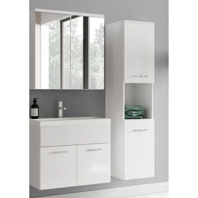Meuble de Salle de Bain Montreal - Lavabo - 60cm - Blanc Brillant - Miroir - Publicité Meuble de Salle de Bain Montreal - Lavabo - 60cm - Blanc Brillant - Miroir - Publicité