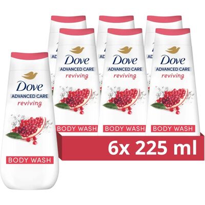 Dove Advanced Care Body Wash Reviving - 24H, Pomegranate & Hibiscus, 6x225ml Dove Advanced Care Body Wash Reviving - 24H, Pomegranate & Hibiscus, 6x225ml