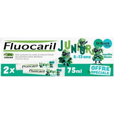 Dentifrice Fluocaril Junior 6-13 Ans Menthe 2x75ml - Dentifrice - Publicité Dentifrice Fluocaril Junior 6-13 Ans Menthe 2x75ml - Dentifrice - Publicité