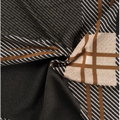 Mondial Tissus - Voile Polyester Elastane Plaid - Beige-Black Plaid - Medium Weight - Fabric Mondial Tissus - Voile Polyester Elastane Plaid - Beige-Black Plaid - Medium Weight - Fabric