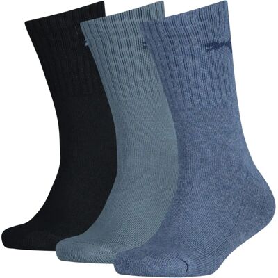 Puma Kids' Blue Socks - 3 Pack - Crew, Terry Sole, Ribbed Cuffs - Sport Junior Puma Kids' Blue Socks - 3 Pack - Crew, Terry Sole, Ribbed Cuffs - Sport Junior