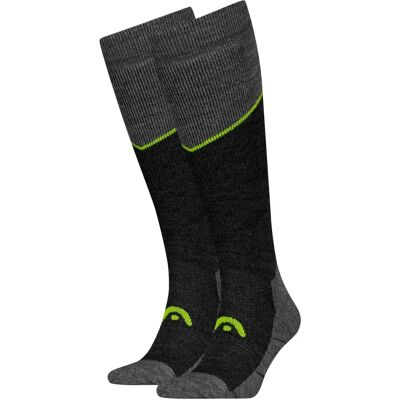 HEAD Skisokken Kneehigh 2-pack Grey Melange / Lime - Ski Sokken HEAD Skisokken Kneehigh 2-pack Grey Melange / Lime - Ski Sokken