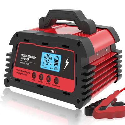 Strex Industriële Acculader - 12/24V 5/10/25A - Reparatiemodus - Druppellader - Auto/Boot/Motor/Scooter Strex Industriële Acculader - 12/24V 5/10/25A - Reparatiemodus - Druppellader - Auto/Boot/Motor/Scooter