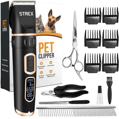 Tondeuse sans fil Strex pour chiens et chats - Silencieuse, 5 réglages, Longue batterie - Publicité Tondeuse sans fil Strex pour chiens et chats - Silencieuse, 5 réglages, Longue batterie - Publicité