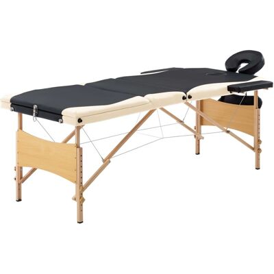 Table de massage pliable 3 zones en bois noir et beige - Table de massage - Publicité Table de massage pliable 3 zones en bois noir et beige - Table de massage - Publicité