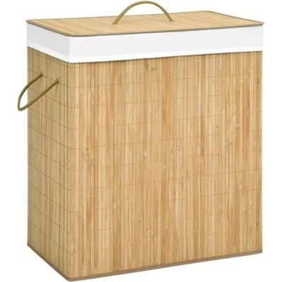 vidaXL Bambus Wäschekorb 100L mit 2 Fächern - Wäschekorb vidaXL Bambus Wäschekorb 100L mit 2 Fächern - Wäschekorb