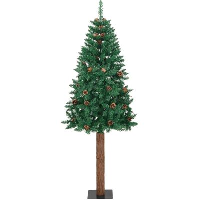 vidaXL Schlanker Weihnachtsbaum mit Echtholz und Zapfen Grün PVC vidaXL Schlanker Weihnachtsbaum mit Echtholz und Zapfen Grün PVC