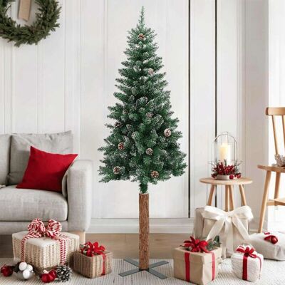 vidaXL Schlanker Weihnachtsbaum mit Echtholz und Weißem Schnee - Weihnachtsbaum vidaXL Schlanker Weihnachtsbaum mit Echtholz und Weißem Schnee - Weihnachtsbaum