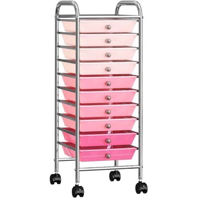 vidaXL Chariot à 10 tiroirs en plastique rose ombré - Drawer Trolley vidaXL Chariot à 10 tiroirs en plastique rose ombré - Drawer Trolley