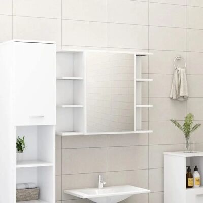 vidaXL Weiße Spiegel-Schrankschrank aus Spanplatte - Badmöbel mit Stauraum vidaXL Weiße Spiegel-Schrankschrank aus Spanplatte - Badmöbel mit Stauraum