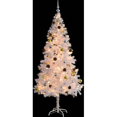 vidaXL Künstlicher Weihnachtsbaum mit Kugeln und LEDs, Weiß, 180 cm vidaXL Künstlicher Weihnachtsbaum mit Kugeln und LEDs, Weiß, 180 cm