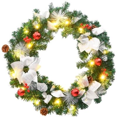 vidaXL Weihnachtskranz Mit Led-Leuchten Grün 60 Cm PVC - Weihnachtskranz vidaXL Weihnachtskranz Mit Led-Leuchten Grün 60 Cm PVC - Weihnachtskranz