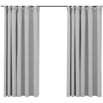 vidaXL Linen-Look Blackout Curtains with Hooks 2 pcs Grey 140x175 cm vidaXL Linen-Look Blackout Curtains with Hooks 2 pcs Grey 140x175 cm