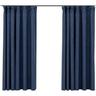 vidaXL 2x Leinenoptik Verdunkelungsvorhänge mit Haken Blau 140x175 cm - Vorhänge vidaXL 2x Leinenoptik Verdunkelungsvorhänge mit Haken Blau 140x175 cm - Vorhänge
