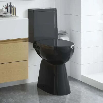 vidaXL Bezrębowy WC z miękkim zamknięciem 7 cm wyższy ceramika czarny - Toaleta vidaXL Bezrębowy WC z miękkim zamknięciem 7 cm wyższy ceramika czarny - Toaleta