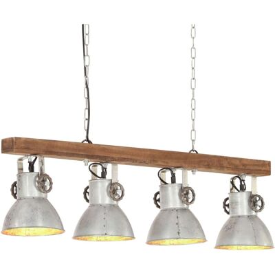 vidaXL Suspension Industrielle Argentée E27 Bois de Mango - Lampe de Plafond vidaXL Suspension Industrielle Argentée E27 Bois de Mango - Lampe de Plafond
